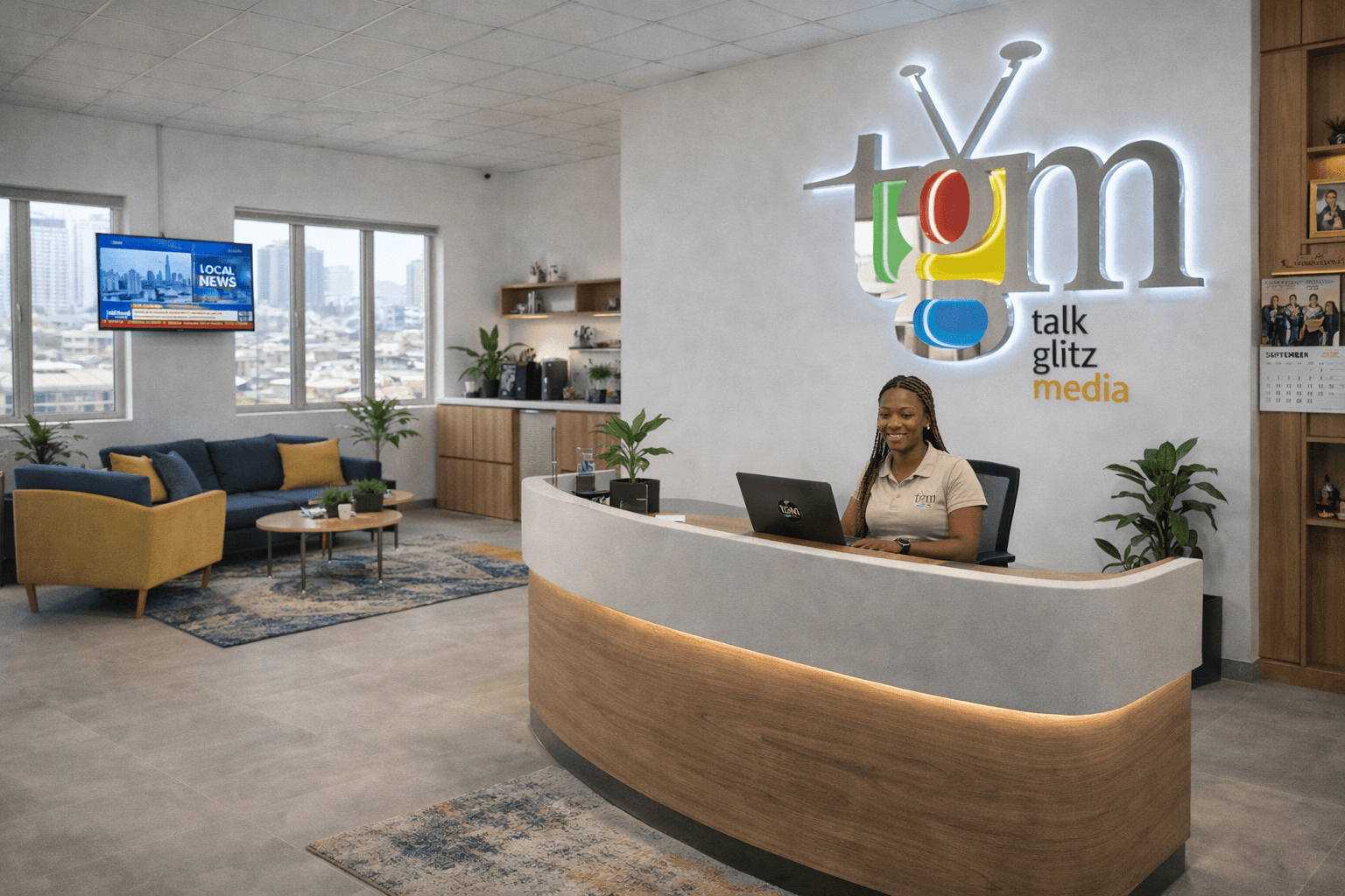 TalkGlitz Media Network reception area, Lagos head office